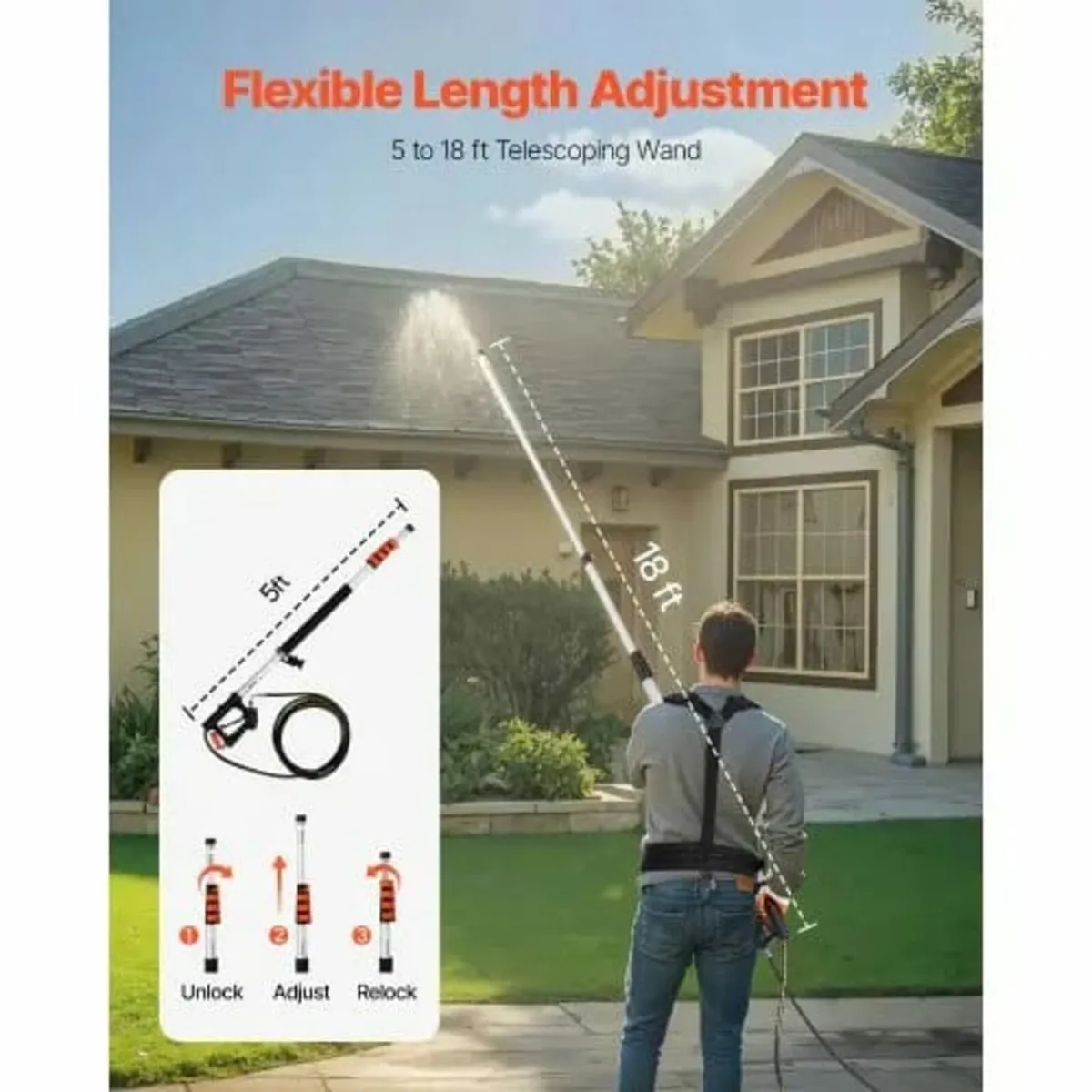 Pressure Washer Telescoping Wand, 18 ft, 4000 psi, - Image 3
