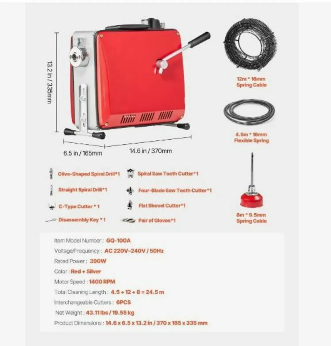 Drain Cleaner Machine, 390W 1400RPM - Image 4