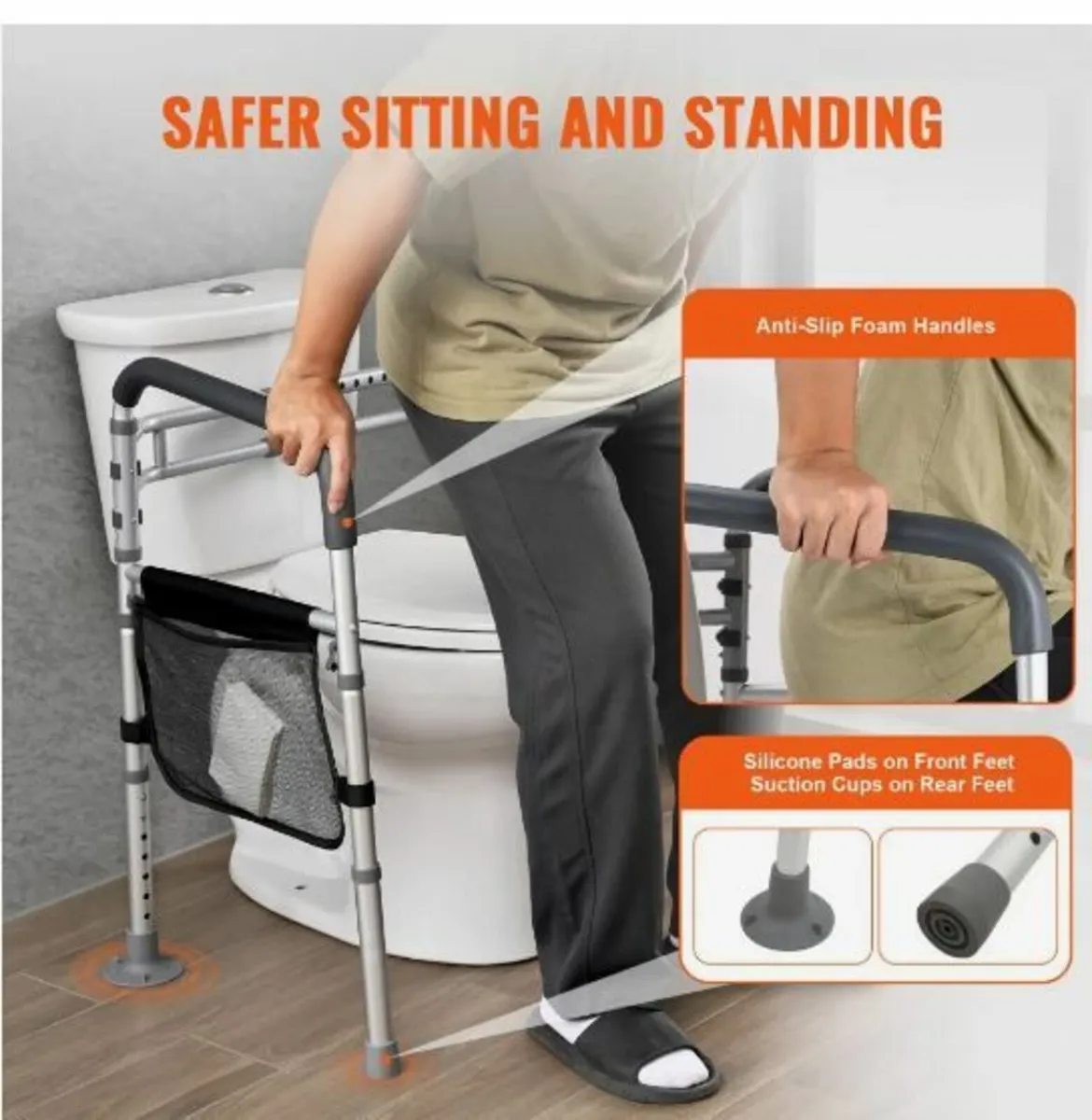 Toilet Safety Rail, 300 LBS Foldable - Image 2