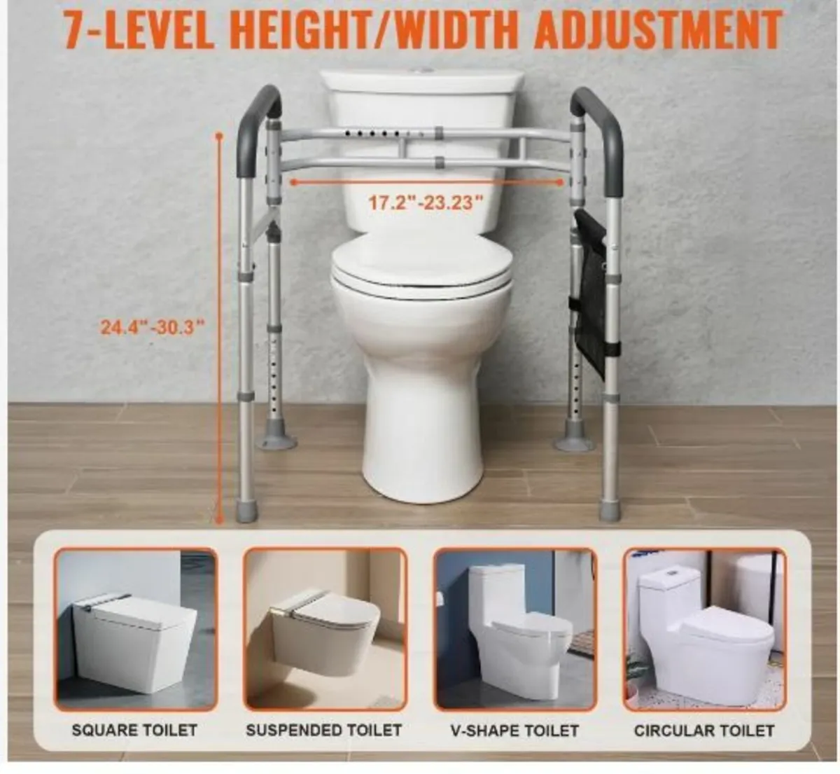 Toilet Safety Rail, 300 LBS Foldable - Image 3