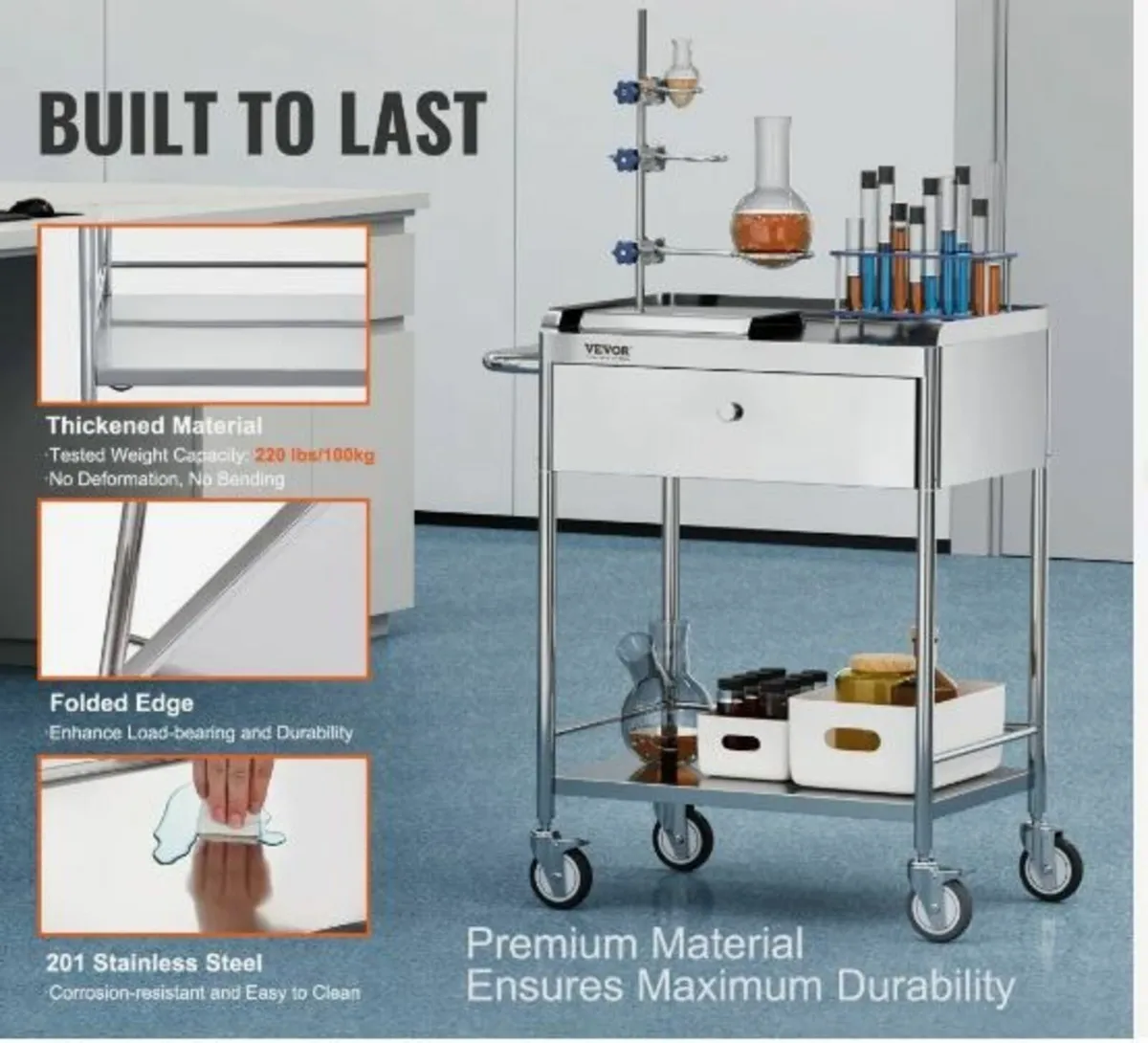 Medical Cart, 2 Layers Stainless Steel - Image 2