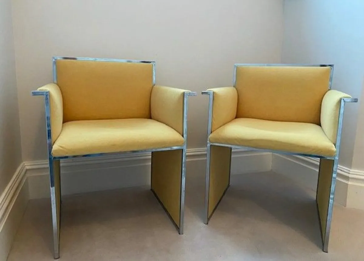 1970s Italian Chrome Chairs, Set of 2 in Yellow - Image 1
