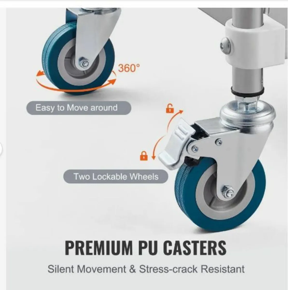 Lab Rolling Cart, 3-Shelf Stainless Steel - Image 2