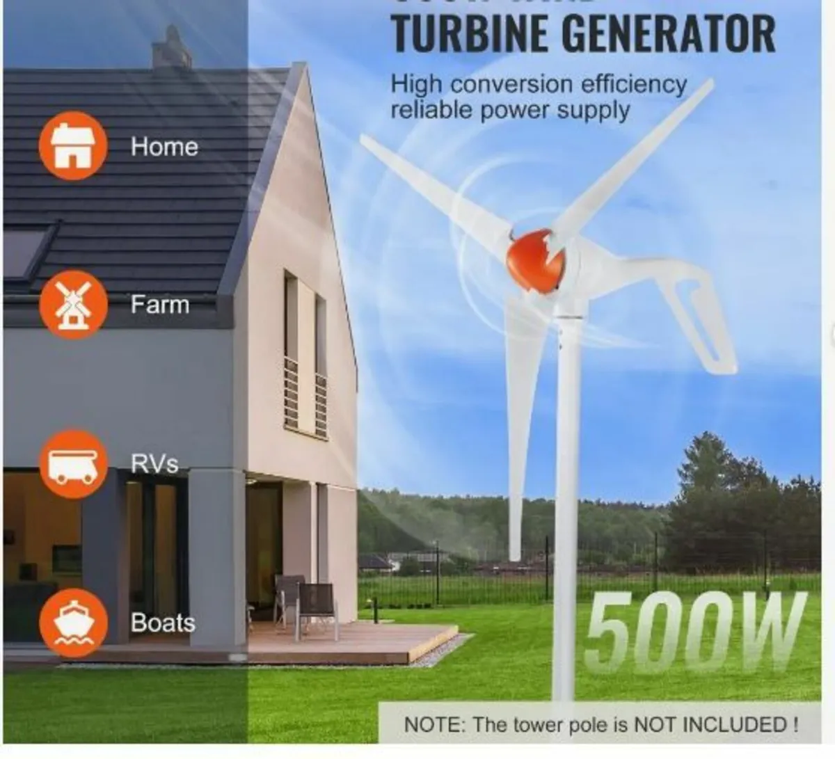 500W Wind Turbine Generator, 12V - Image 2