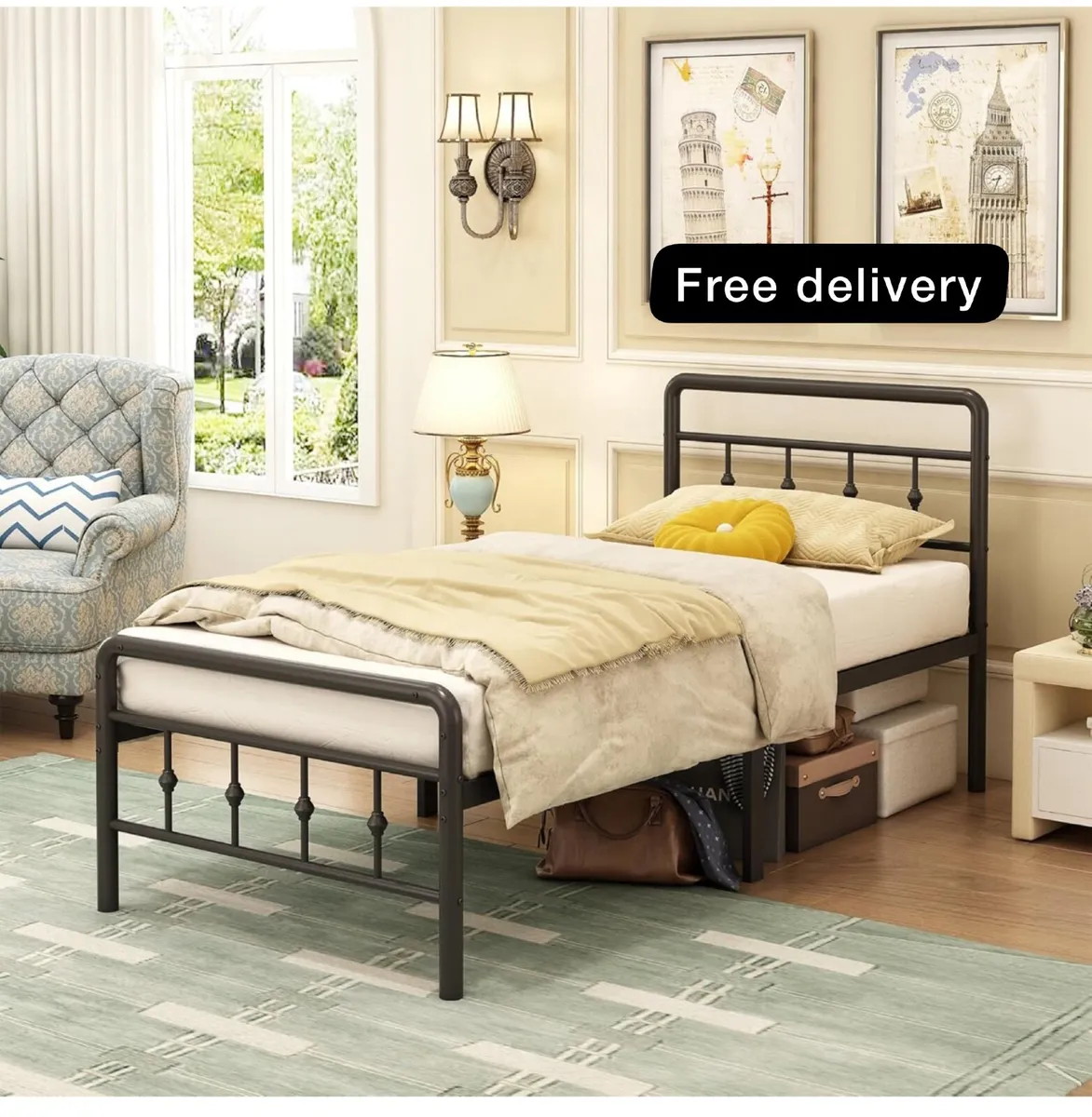 Small Single Bed Frame with Victorian Headboard an - Image 1