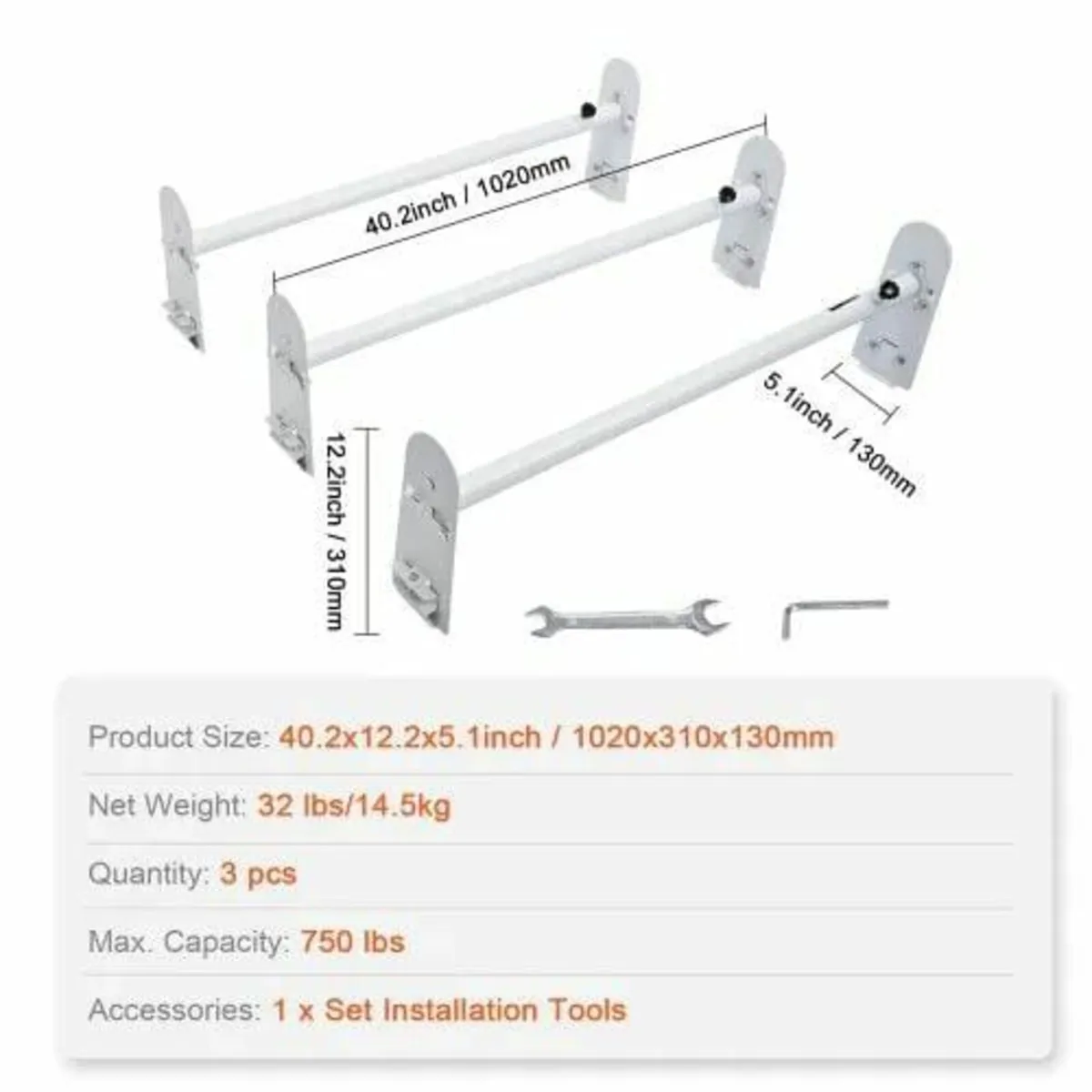 Van Roof Ladder Rack, 3 Bars Alloy Steel Roof Rack - Image 3