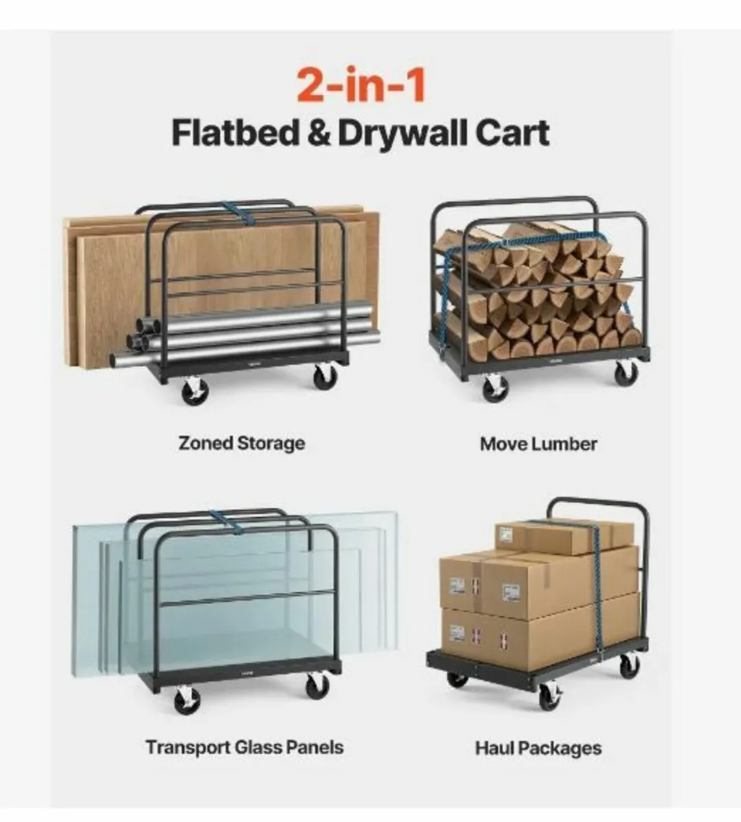 R Drywall Cart Dolly, 816 kg Load Capacity, 2-in-1 - Image 3