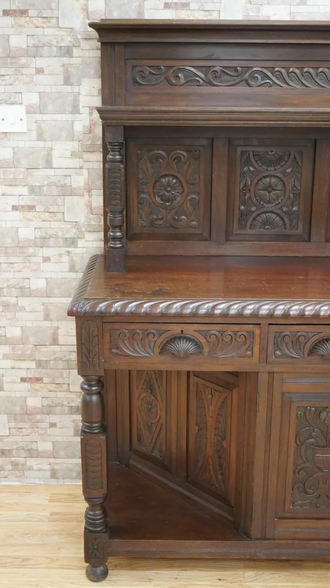 Victorian Irish Jacobean Revival Carved Oak Court - Image 2