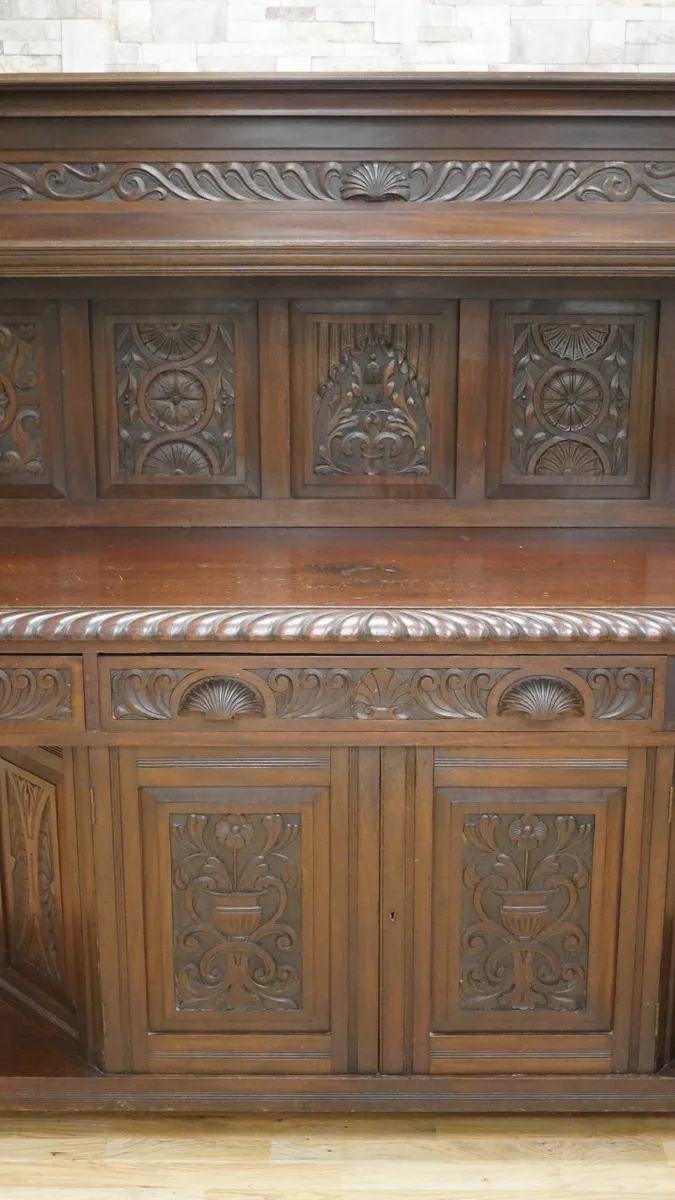 Victorian Irish Jacobean Revival Carved Oak Court - Image 3
