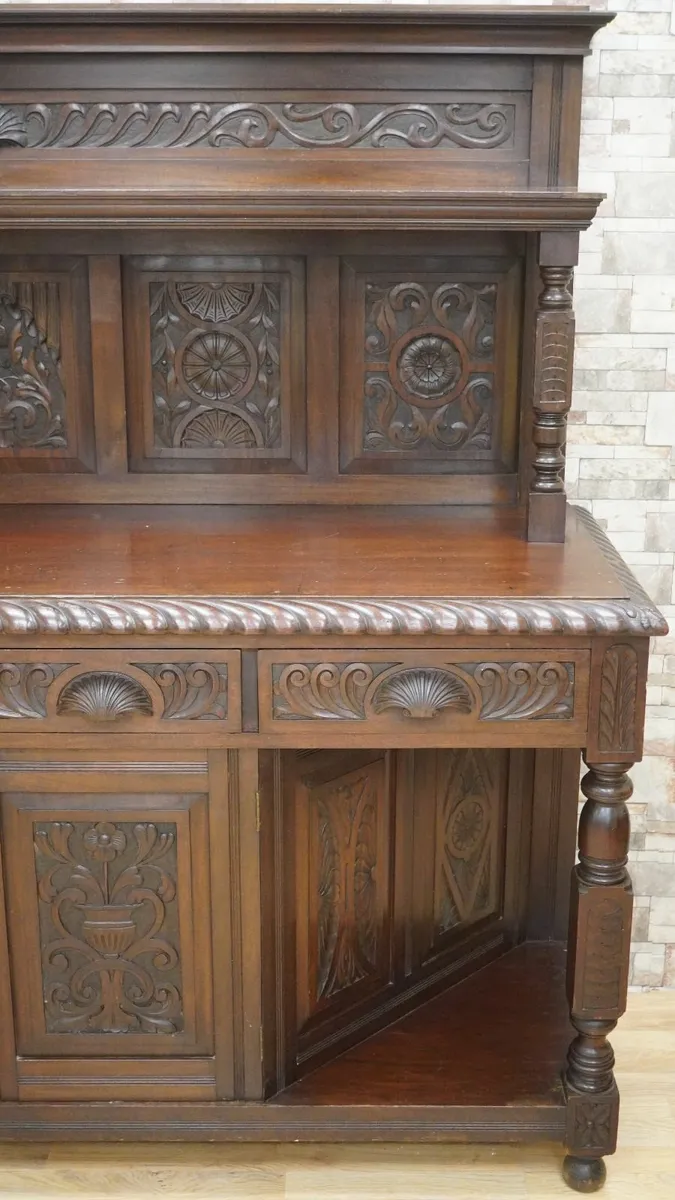 Victorian Irish Jacobean Revival Carved Oak Court - Image 4