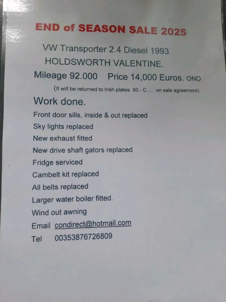 For sale VW Transporter Holdsworth 2.4 desiel - Image 1