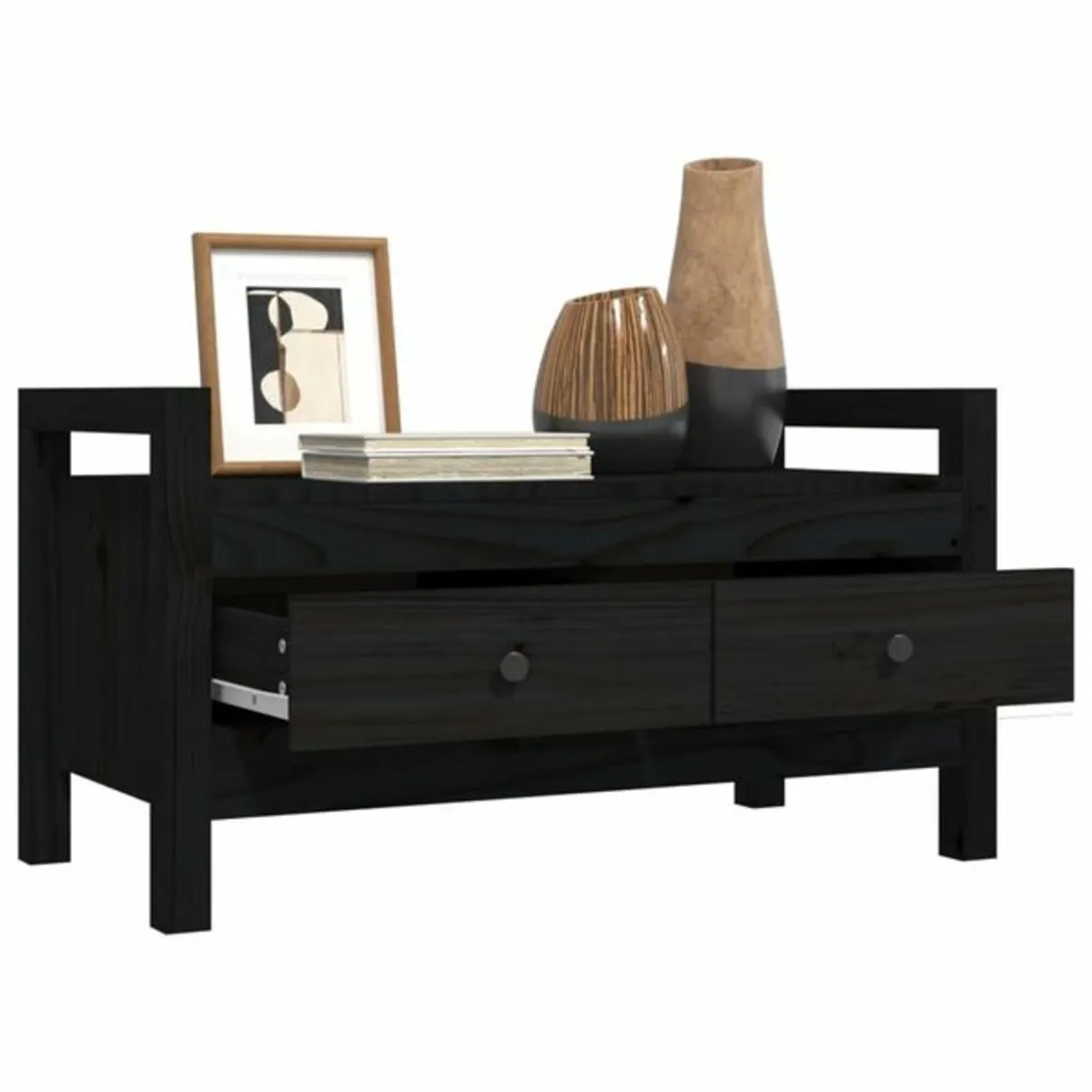 Hall Bench Black 80x40x43 cm Solid Wood Pine - Image 1
