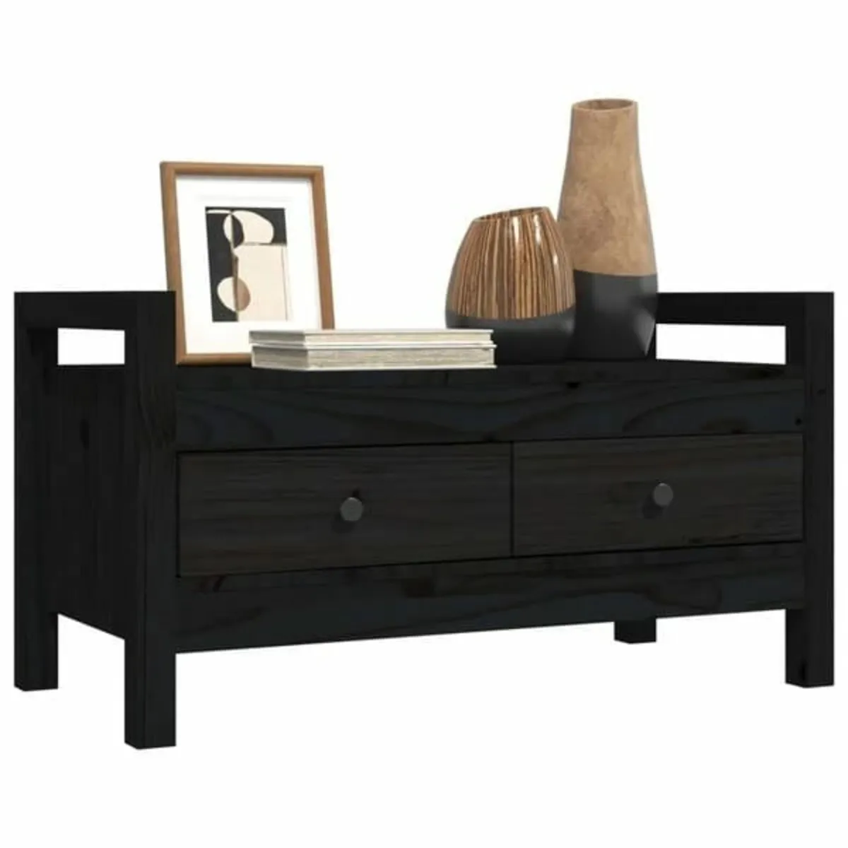 Hall Bench Black 80x40x43 cm Solid Wood Pine - Image 3