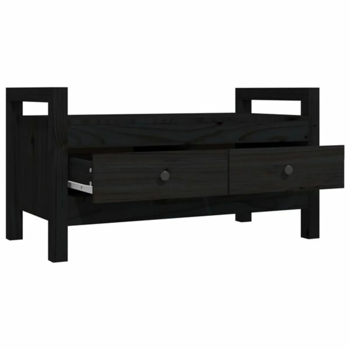 Hall Bench Black 80x40x43 cm Solid Wood Pine - Image 4