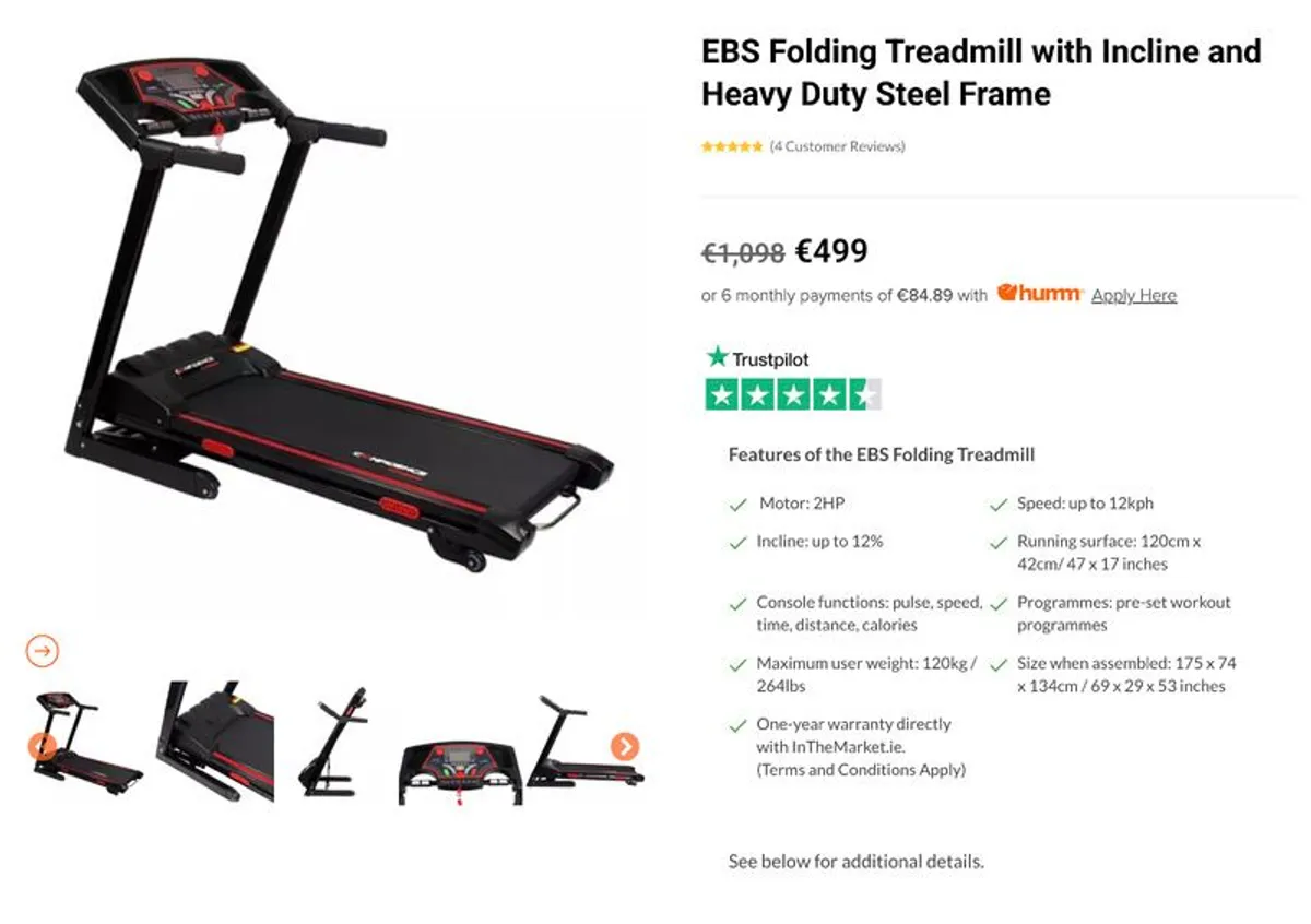 EBS Folding Treadmill with Incline, Like New! - Image 3