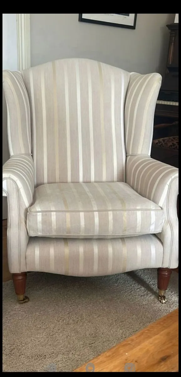 Laura Ashley Wing Chair - Front Brass Castors - Image 1
