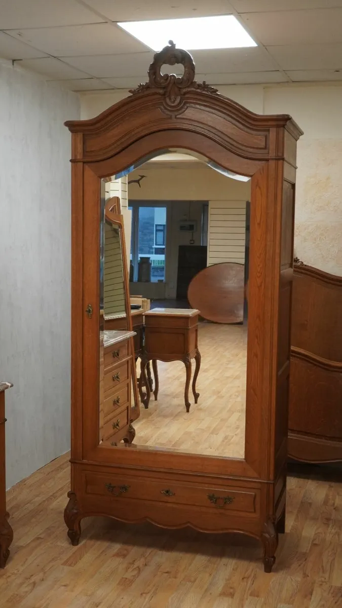 French Oak Single-Door Mirrored Armoire / Linen Cu - Image 1