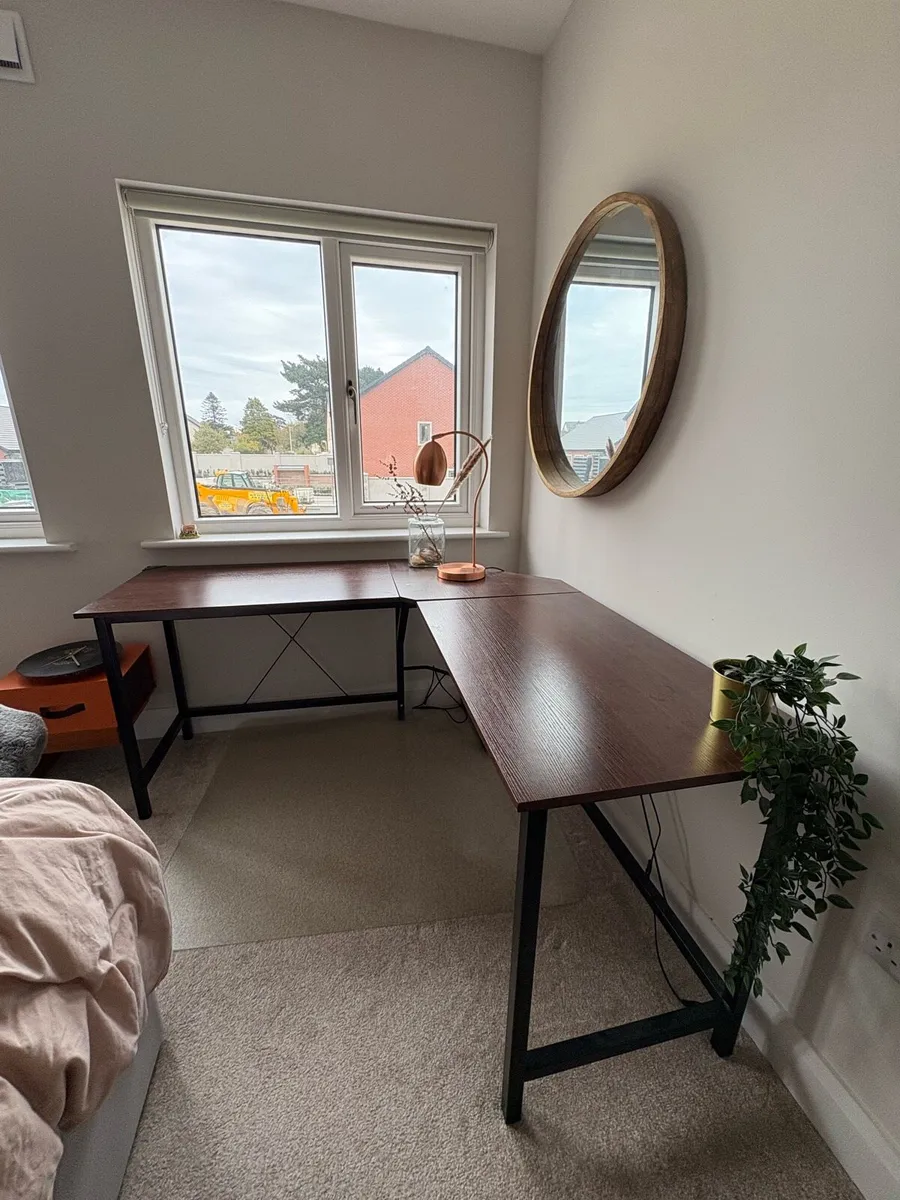 L-Shaped Office Table – Walnut color - Image 1
