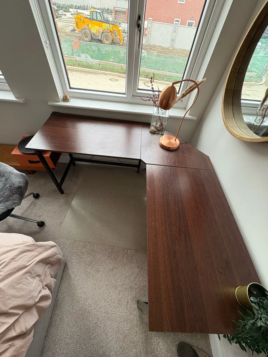 L-Shaped Office Table – Walnut color - Image 2