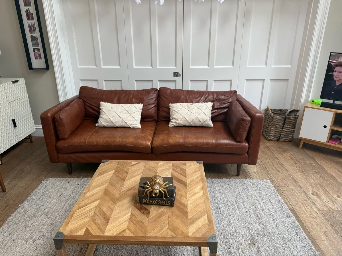 Brown Leather Sofa - Image 3