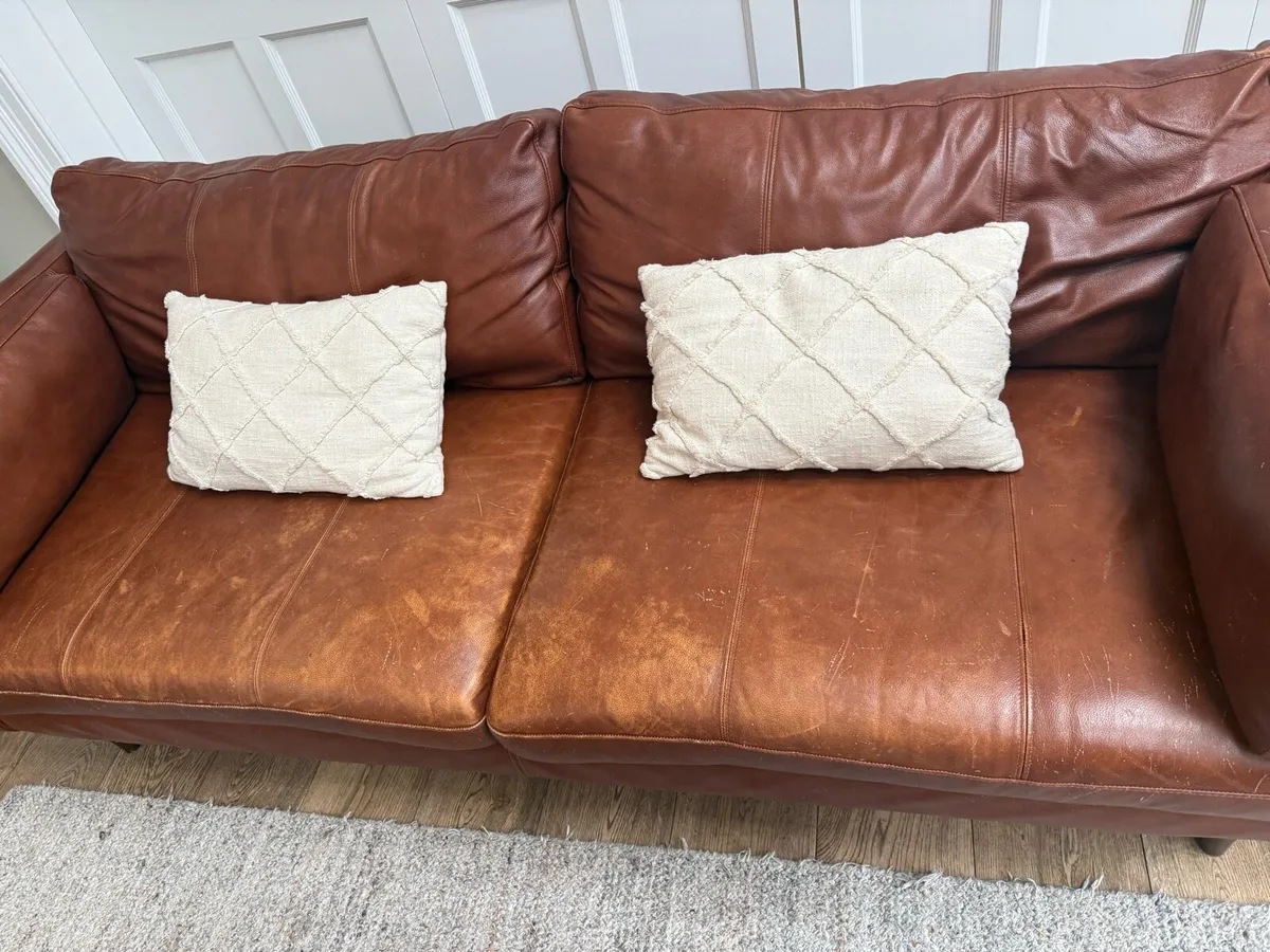 Brown Leather Sofa - Image 4