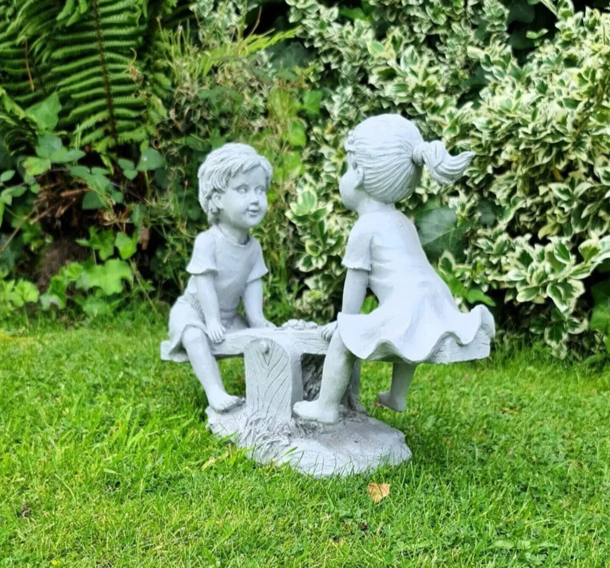 Garden Ornament Boy and Girl Seesaw Stone Effect - Image 2