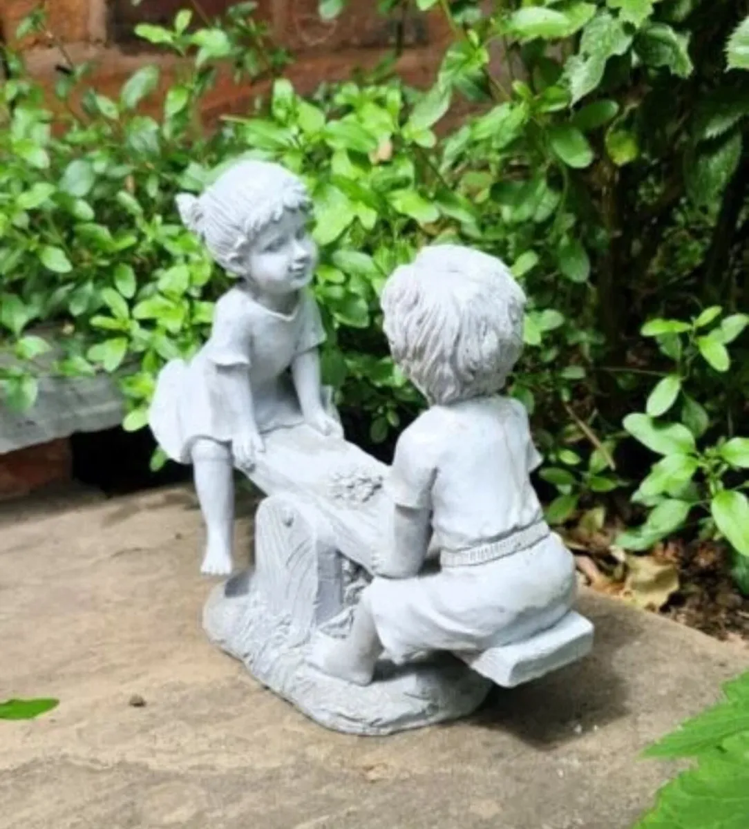 Garden Ornament Boy and Girl Seesaw Stone Effect - Image 3