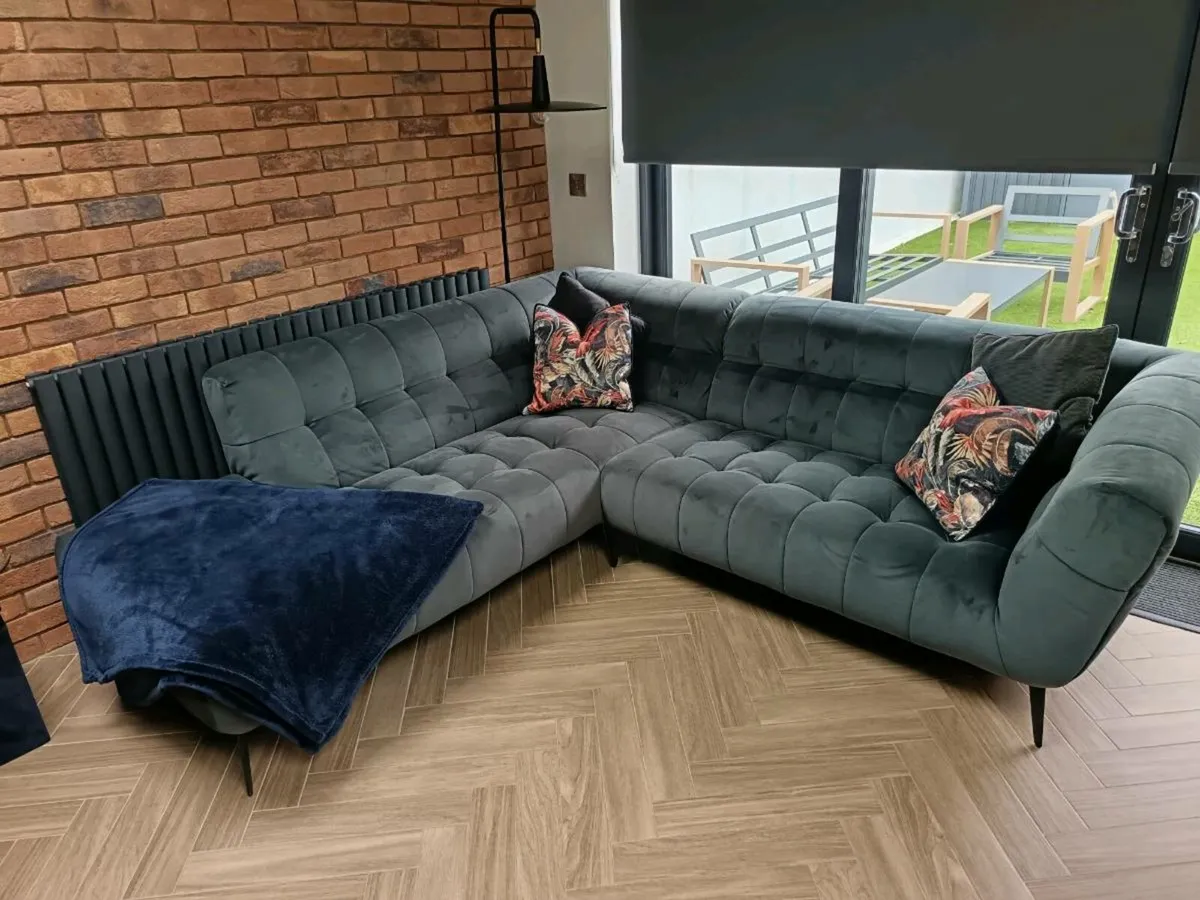 Anthracite grey/blue Diamond Furniture corner sofa - Image 1
