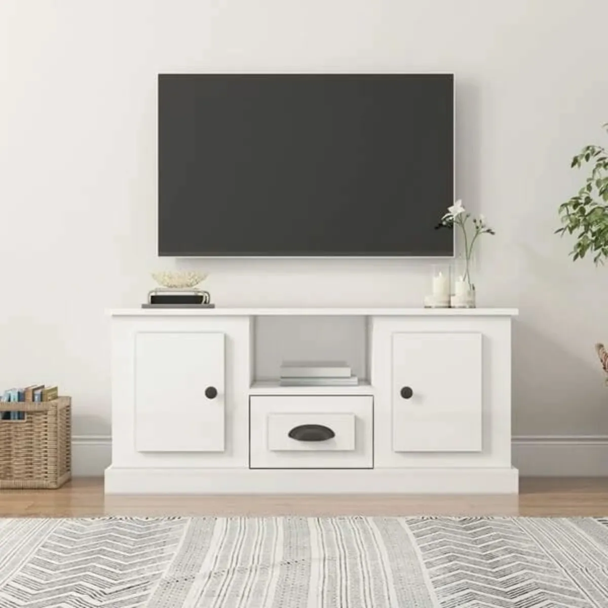 TV Cabinet High Gloss White 100x35.5x45 cm Enginee - Image 2