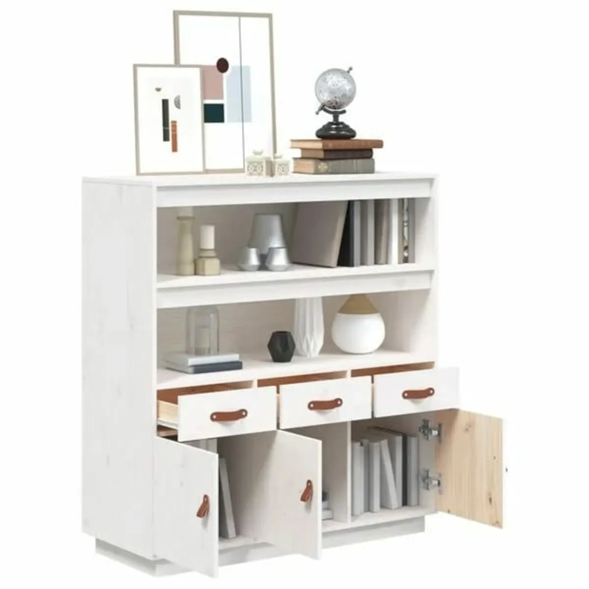 Highboard White 100x40x108.5 cm Solid Wood Pine - Image 2