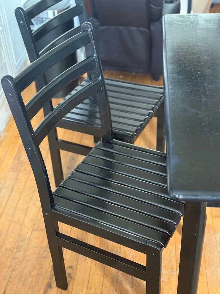 Solid wood, black painted dining table & 4 chairs. - Image 4