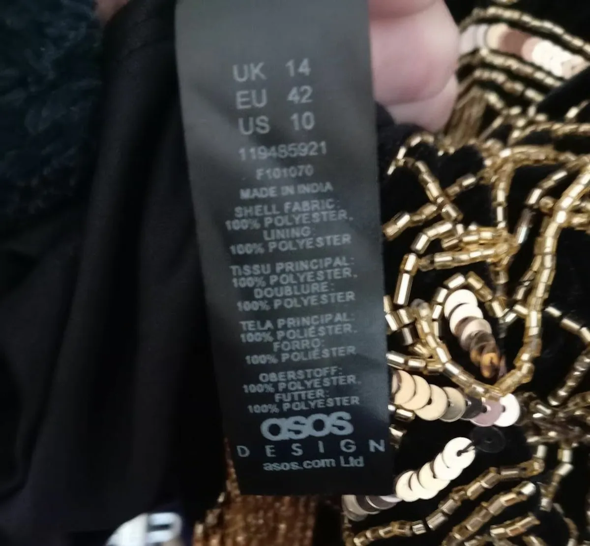 ASOS DESIGN Black & Gold Beaded Sequin Mini Dress - Image 2