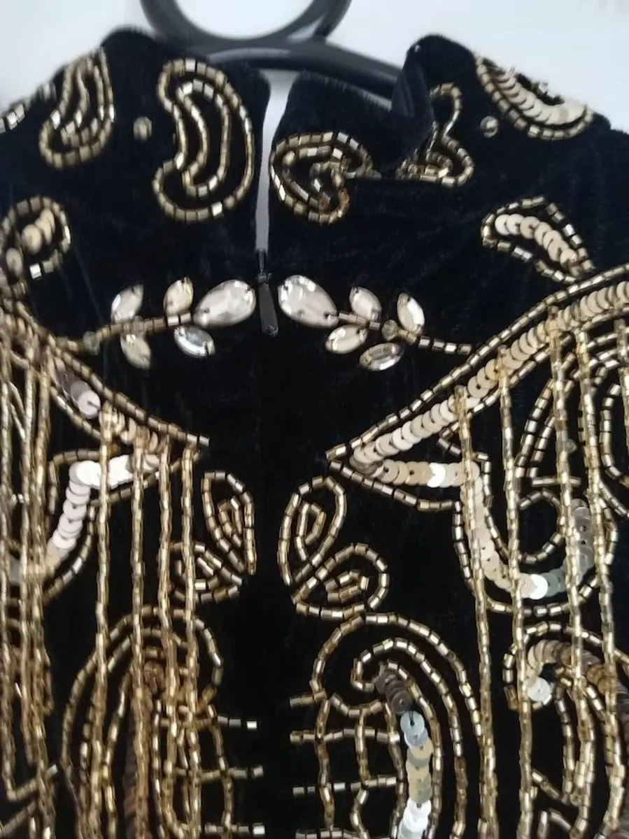 ASOS DESIGN Black & Gold Beaded Sequin Mini Dress - Image 3