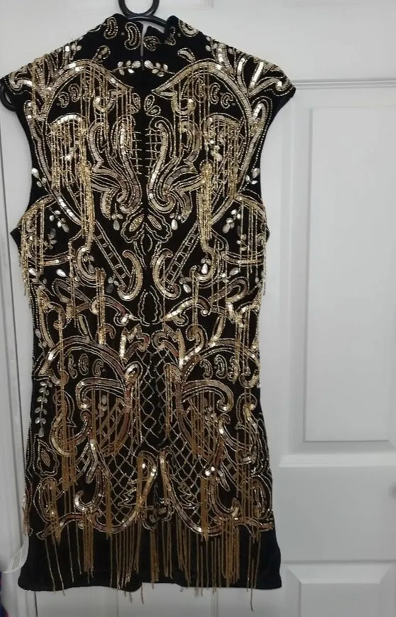 ASOS DESIGN Black & Gold Beaded Sequin Mini Dress - Image 4