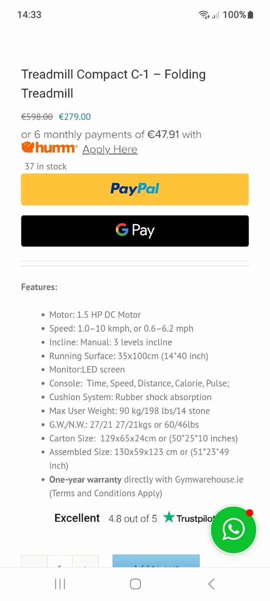 Foldable Treadmill ., absolutely as new - Image 1