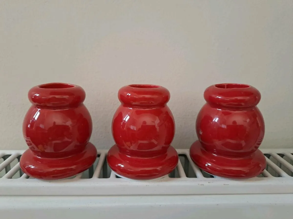 3 red candle holders - Image 1