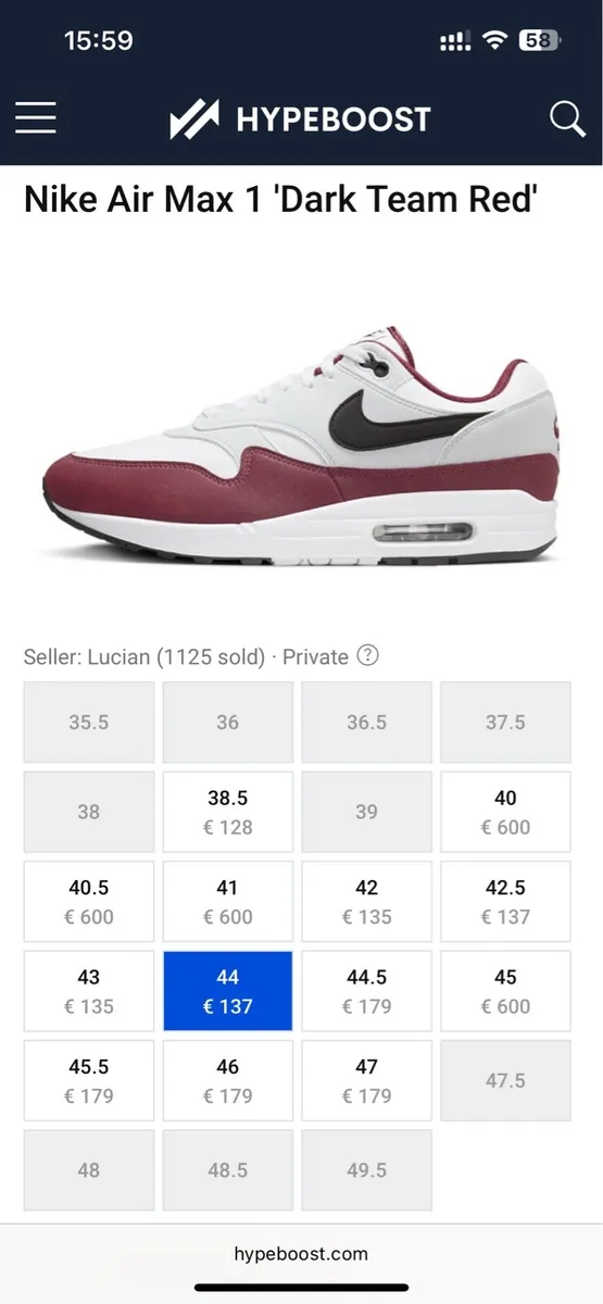 Nike Air Max 1 'Dark Team Red' size 44 - Image 4