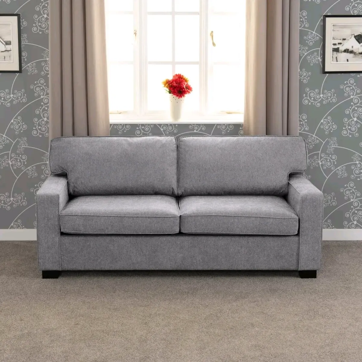 Grey Fabric Convertible Sofa Bed - Image 1