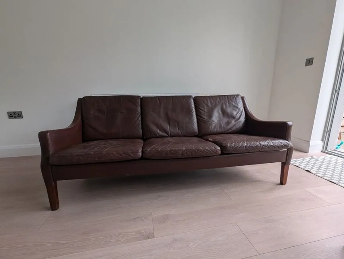 Refurbished Mid Century Danish Leather & Rosewood 3 Seater Sofa Vintage 1960s - Image 2