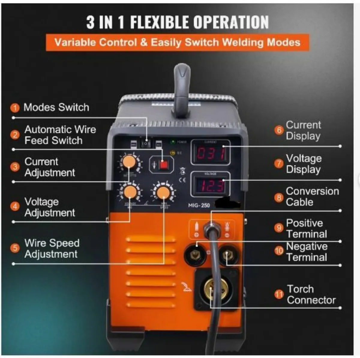 MIG Welder 250 Amp MIG TIG Arc Welder 3 in 1 - Image 3