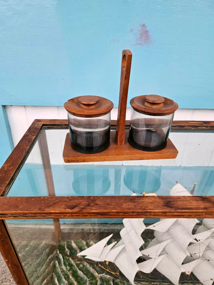 Vintage Mid Century Glass and Wooden Jars - Image 2