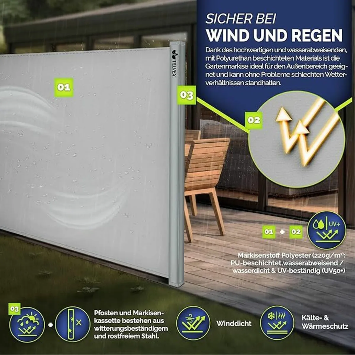 Side Awning 160 x 400 cm Privacy Screen UV Protect - Image 3