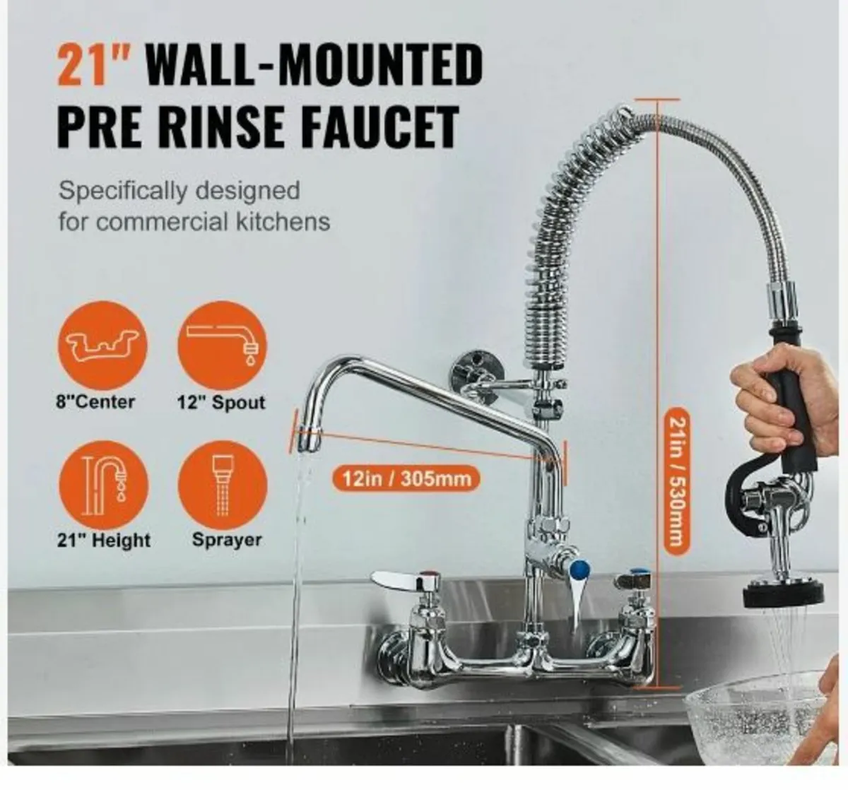 Commercial Faucet with Pre-Rinse Sprayer - Image 3