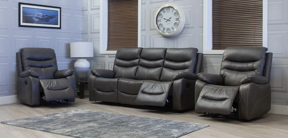 New 3+2 & 3+1+1 Grey & Taupe Recliner Sofa Sets - Image 3