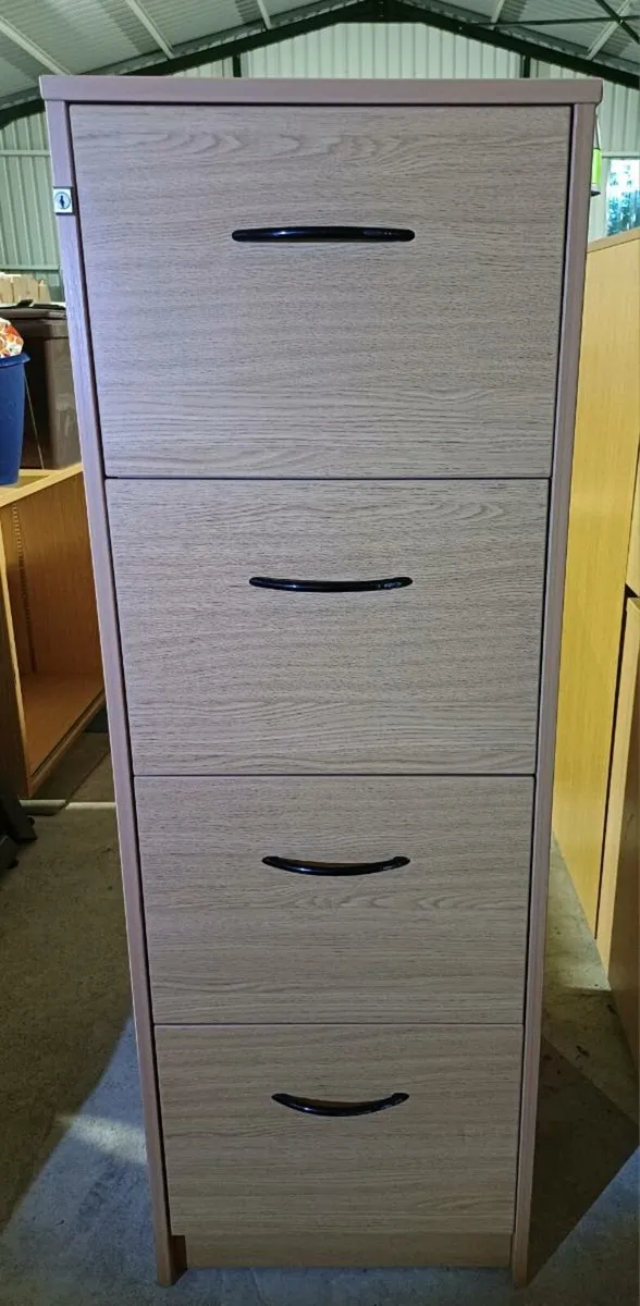 Oak Wooden Filing Cabinet - 4 Drawer - Image 1
