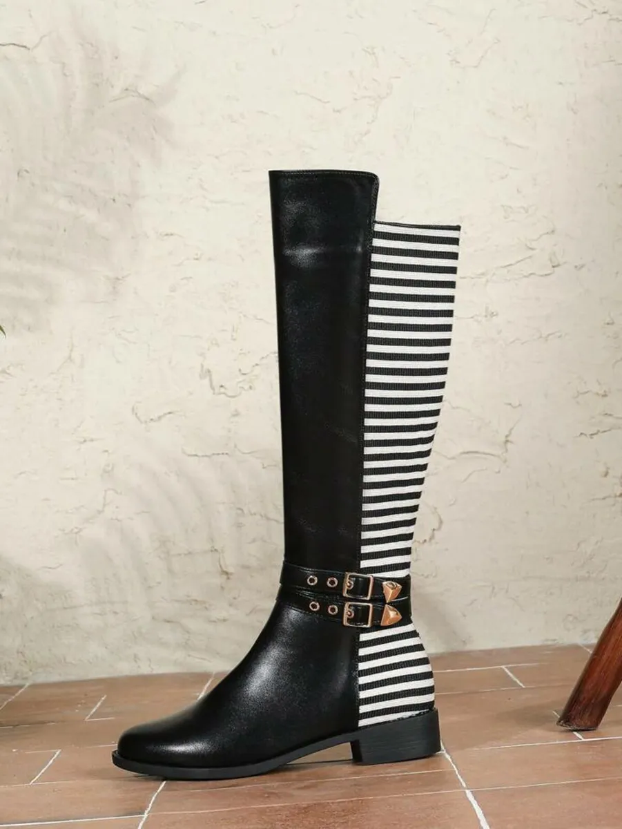 Statement Striped Knee-High Boots – Bold Elegance - Image 4