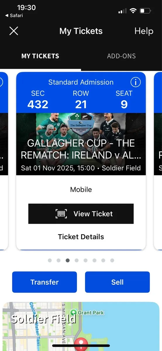 Ireland v The All Blacks in Solider Field Tickets - Image 2