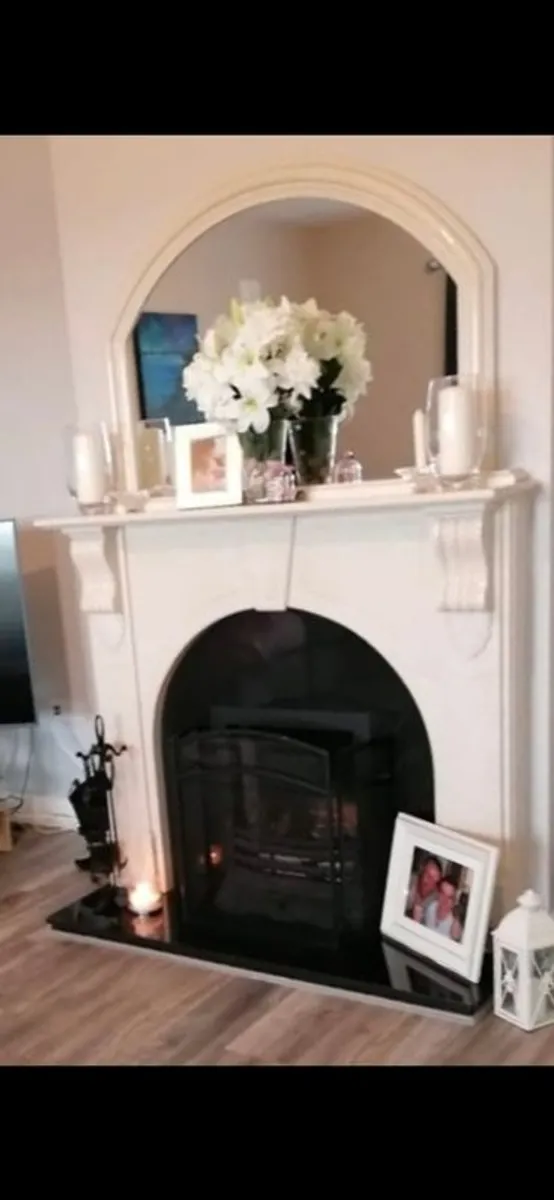 Cream Marble Fireplace with Matching Mirror - Image 1