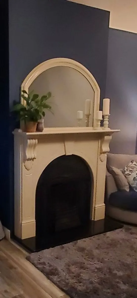 Cream Marble Fireplace with Matching Mirror - Image 2