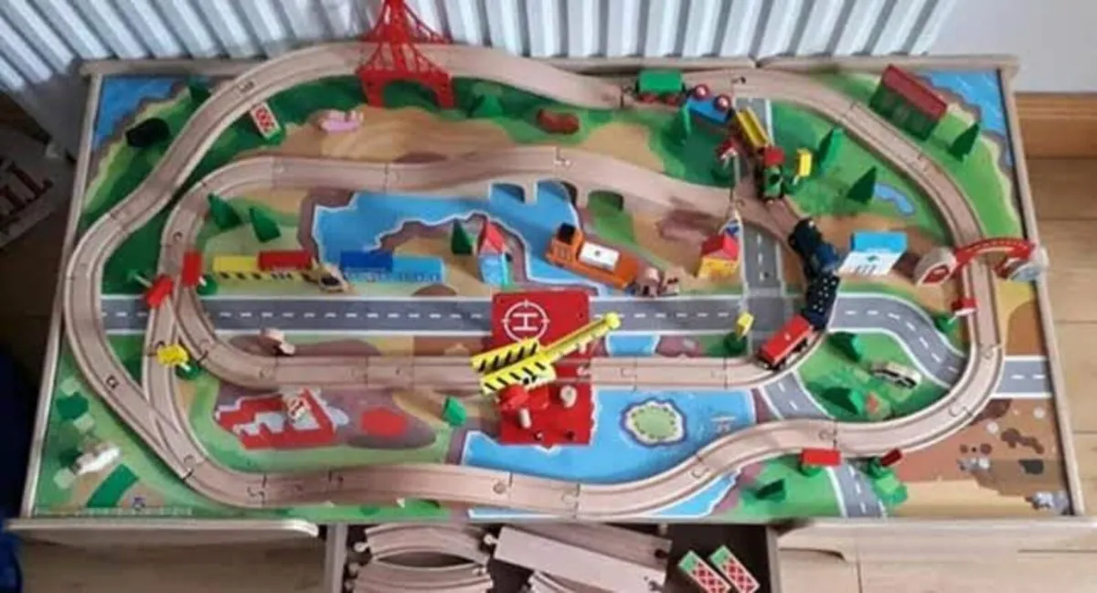 Wooden train table and set - Image 1